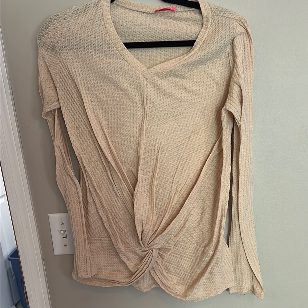 Pulse Cream Ribbed Tie Front Blouse